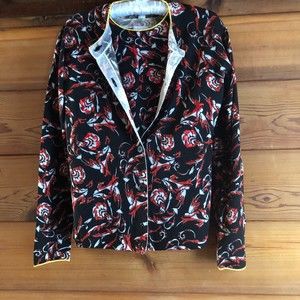 Escada Red Paisley wool sweater set with Bohemian theme